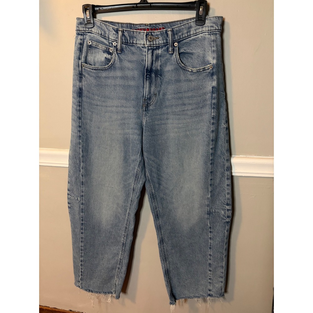 Lucky Brand Womens Barrel Leg Jeans Light Wash High Rise Raw Hem Size 10 30A